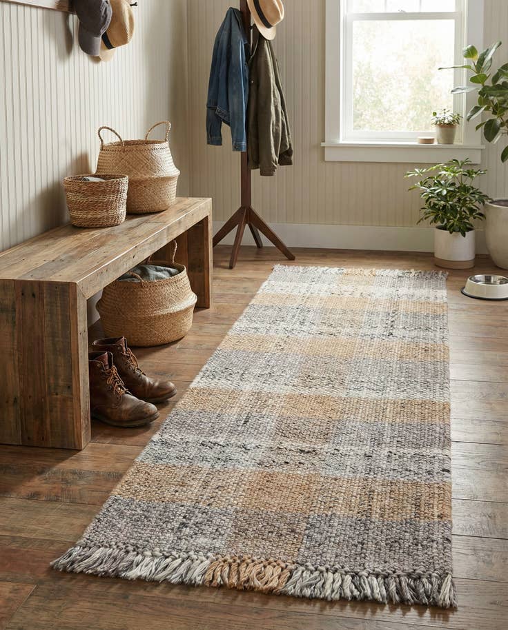 Detail image of 2' x 6' 1 Easy-Clean Eco Plaid Washable Indoor / Outdoor Runner Rug
