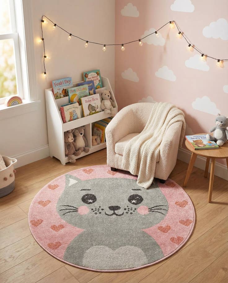 Detail image of 3' 3 x 3' 3 Cat Whimsy Kids Round Rug