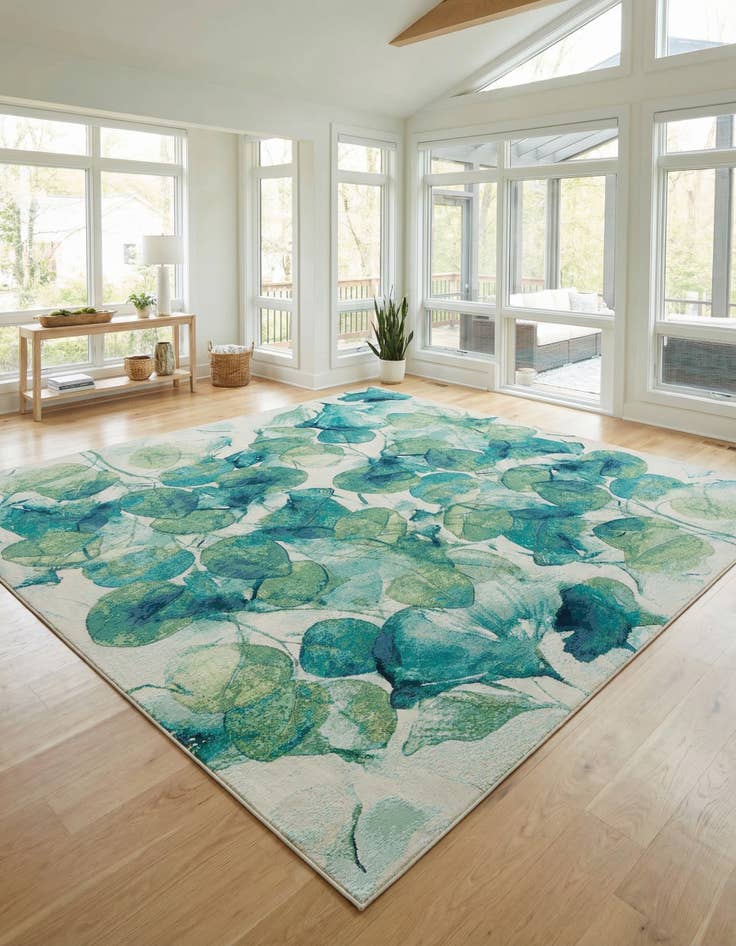 Detail image of 10' x 10' Easy-Clean Botanical Indoor / Outdoor Square Rug