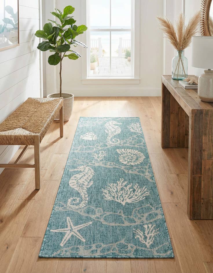 Detail image of 2' x 6'  Washable Coastal Indoor / Outdoor Runner Rug