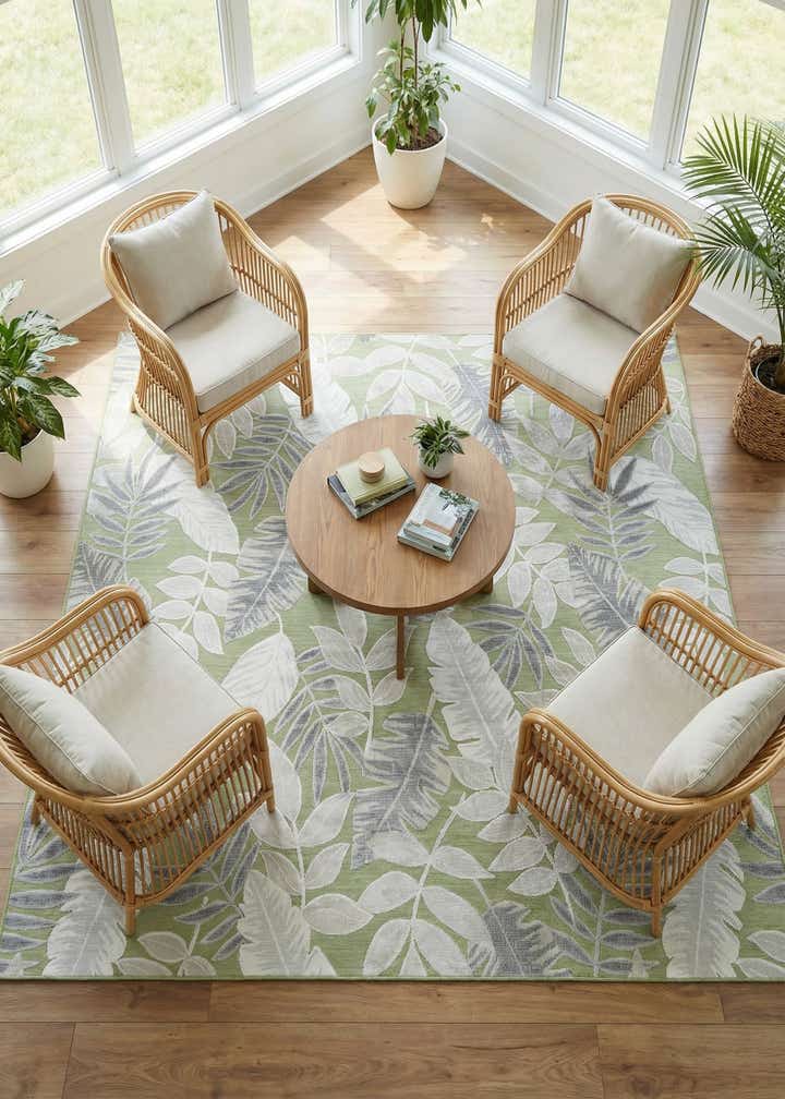 8' 2 x 8' 2 Easy-Clean Botanical Indoor / Outdoor Square Rug