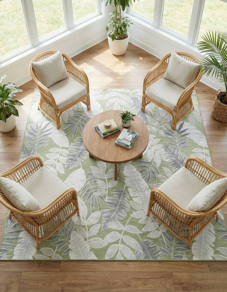 Detail image of 8' 2 x 8' 2 Easy-Clean Botanical Indoor / Outdoor Square Rug