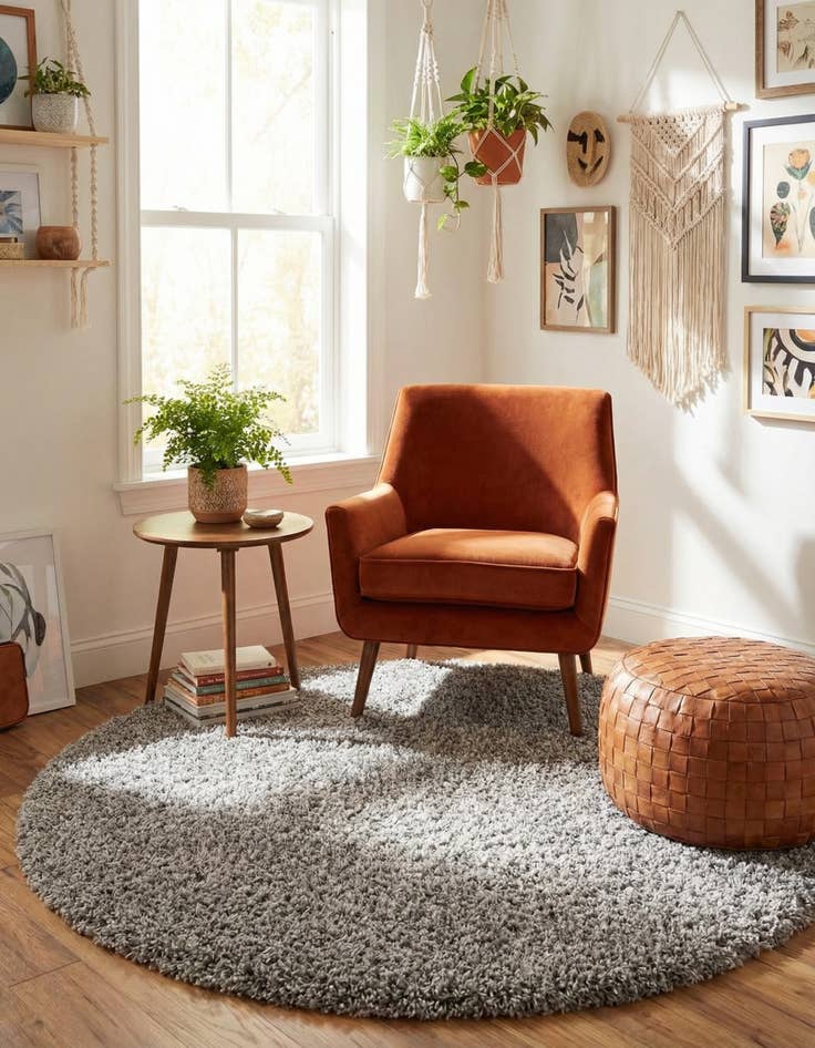 Detail image of  5' 3 x 5' 3 Solid Shag Round Rug