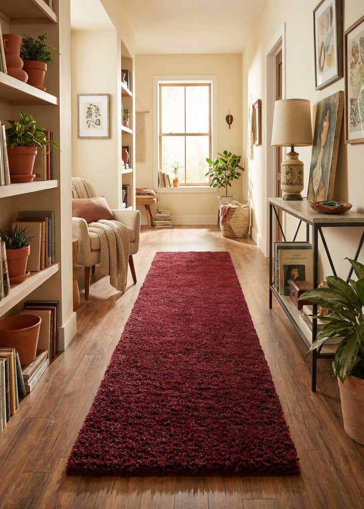 2' 7 x 12' Solid Shag Runner Rug