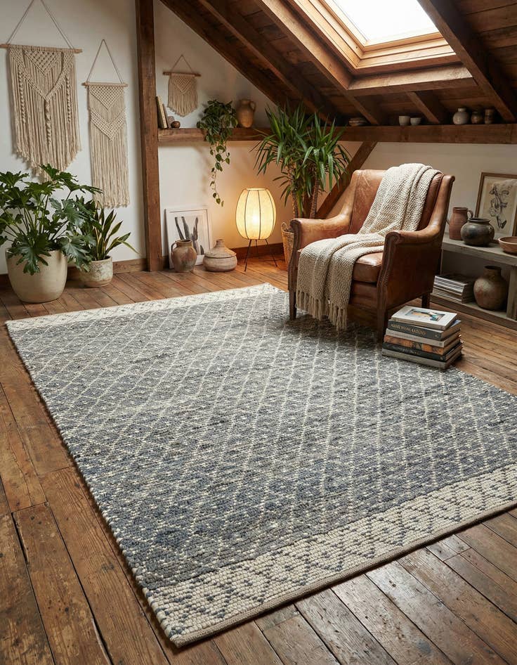 Detail image of 6' 1 x 9'  Hand Woven Chindi Trellis Rug