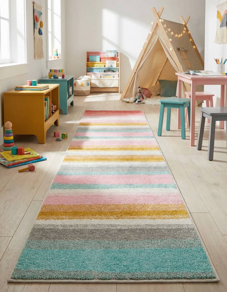 Detail image of 2' x 8' Rainbow Stripes Whimsy Kids Runner Rug