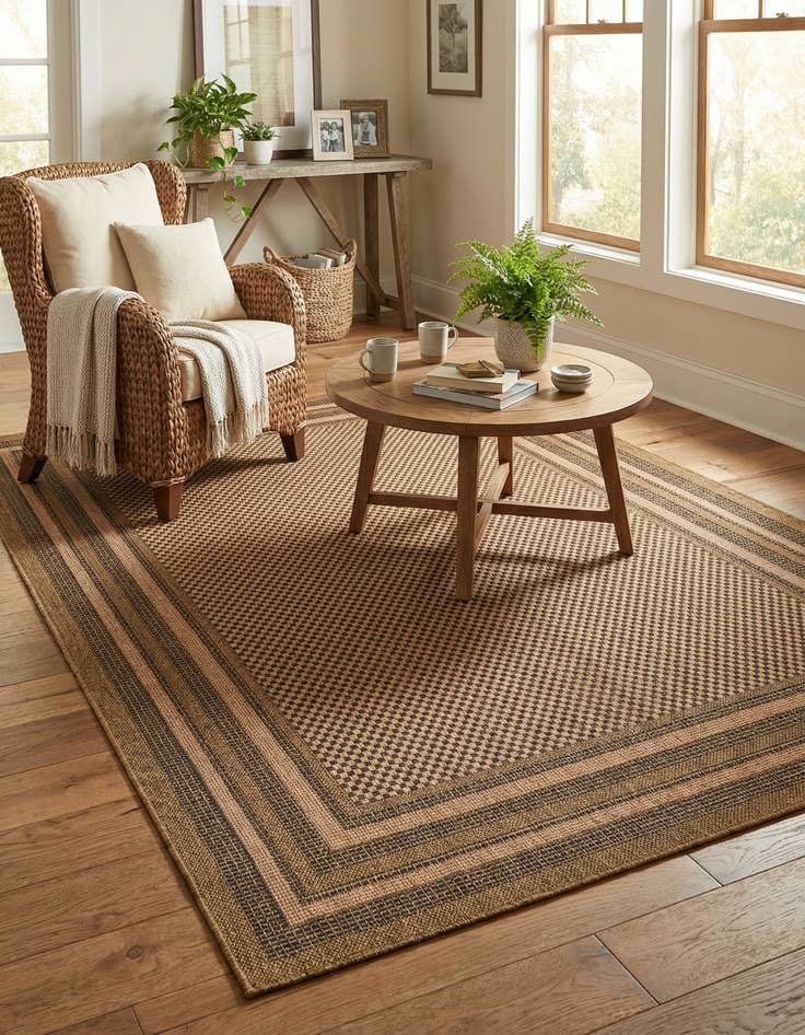 Detail image of 5' 3 x 8' Washable Border Indoor / Outdoor Rug
