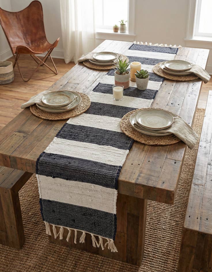 Detail image of 1' 2 x 6' 1  Hand Woven Chindi Rag Table Runner Rug