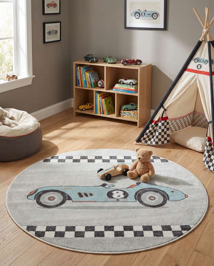 5' 3 x 5' 3 Racecar Whimsy Kids Round Rug