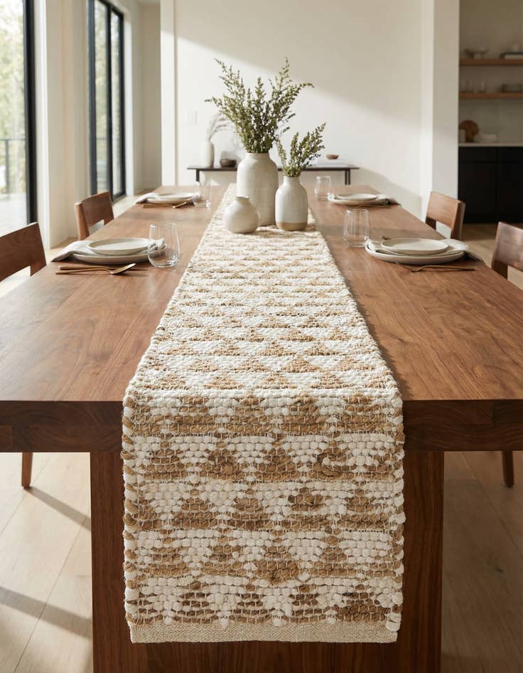 Detail image of 1' 2 x 10'  Hand Woven Chindi Jute Table Runner Rug
