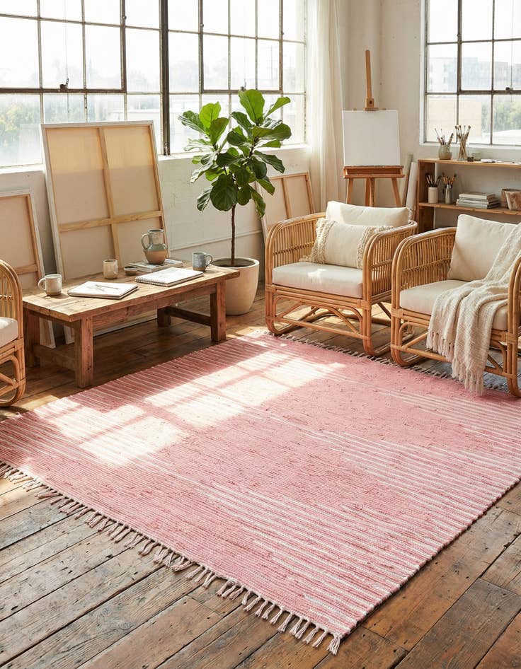 Detail image of 7' 1 x 7' 1 Hand Woven Chindi Cotton Square Rug