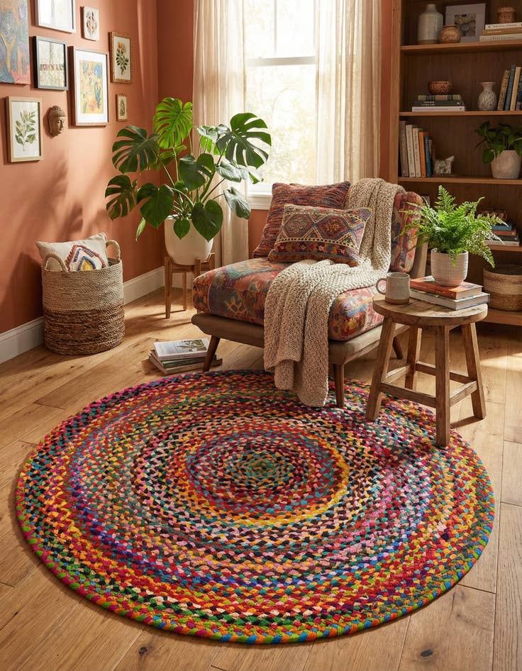 Detail image of 4' 1 x 4' 1  Hand Braided Chindi Round Rug