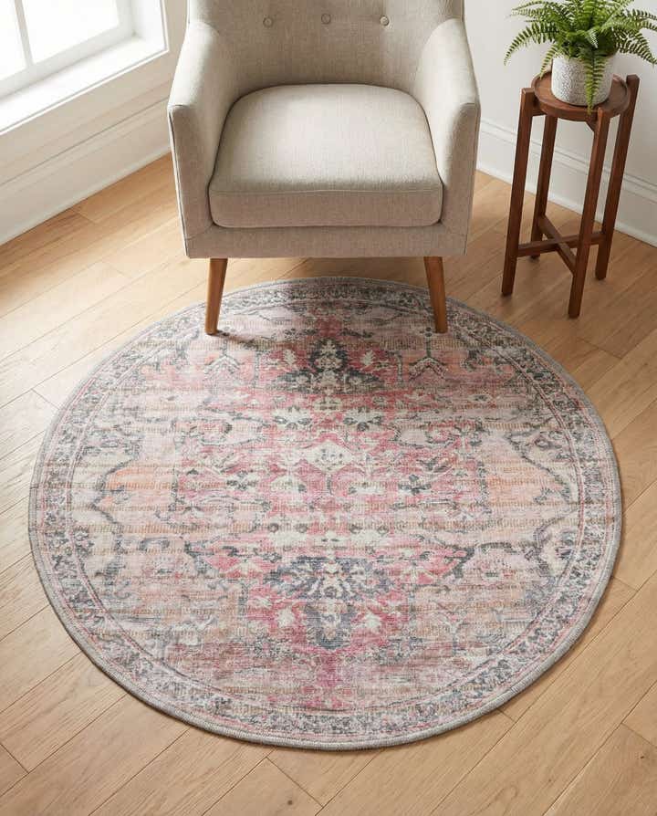3' 3 x 3' 3 Washable Nostalgia Round Rug