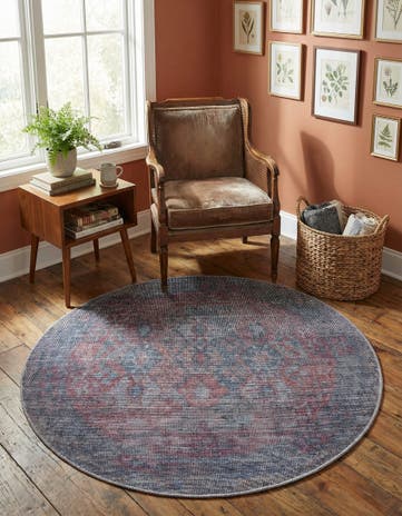 Rust Blue Washable Sisu Round Rug