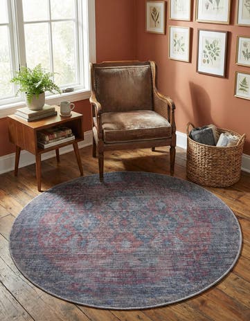 Rust Blue Washable Sisu Round Rug