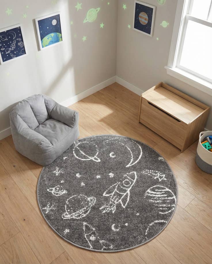 Detail image of 3' 3 x 3' 3 Planets Whimsy Kids Round Rug