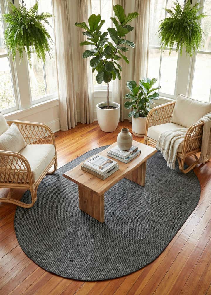 5' 3 x 8' Easy-Clean Solid Indoor / Outdoor Oval Rug