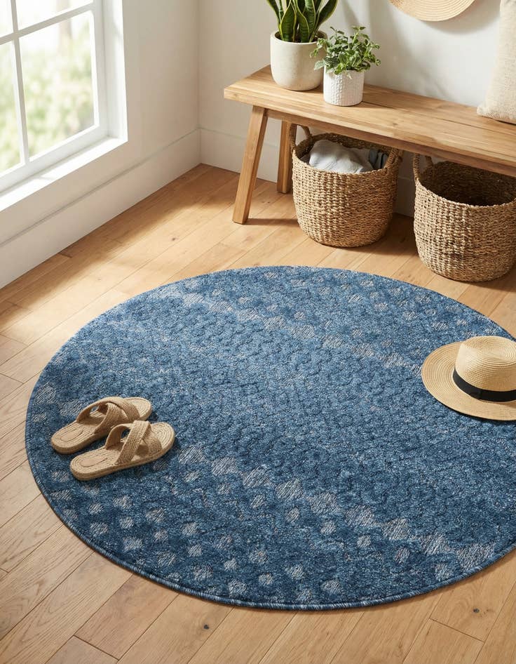 Detail image of 4' x 4'  Washable Trellis Textured Indoor / Outdoor Round Rug