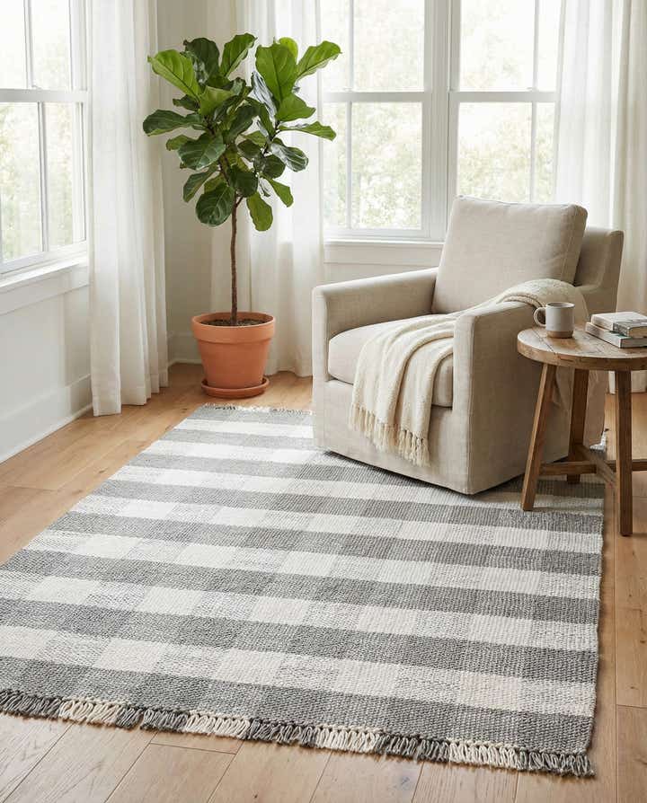 6' x 9' Easy-Clean Eco Plaid Washable Indoor / Outdoor Rug