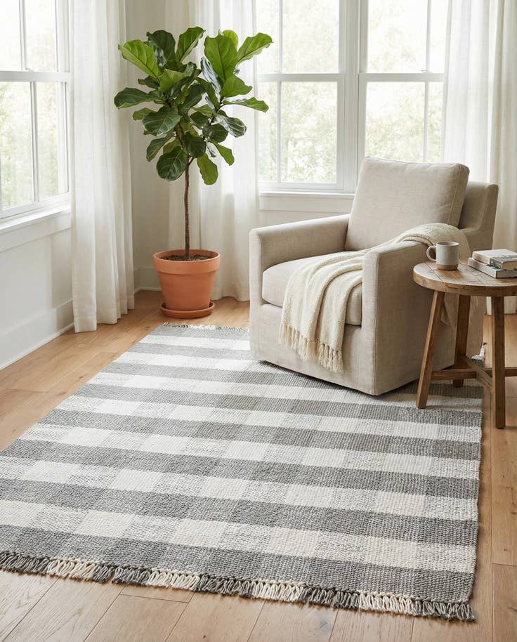 Detail image of 6' x 9' Easy-Clean Eco Plaid Washable Indoor / Outdoor Rug