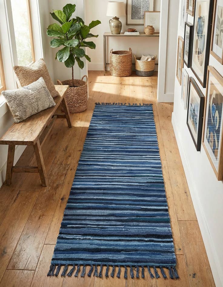 Detail image of 2' 2 x 6' 7 Hand Woven Chindi Cotton Runner Rug