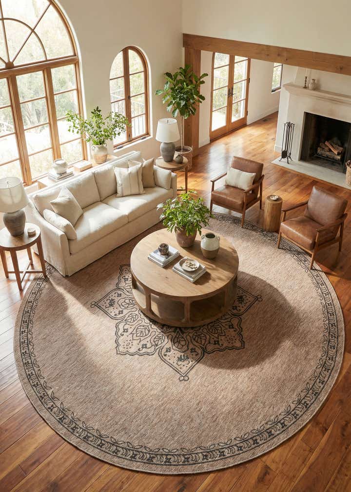 13' x 13' Easy-Clean Traditional Indoor / Outdoor Round Rug