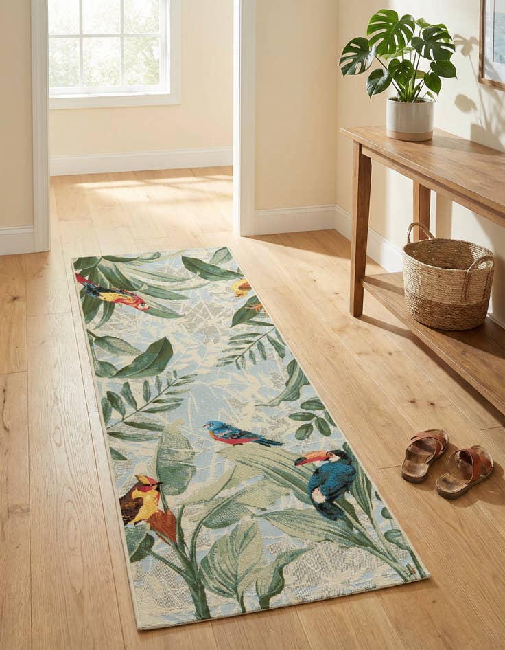 Detail image of 2' 7 x 7' Easy-Clean Botanical Indoor / Outdoor Runner Rug
