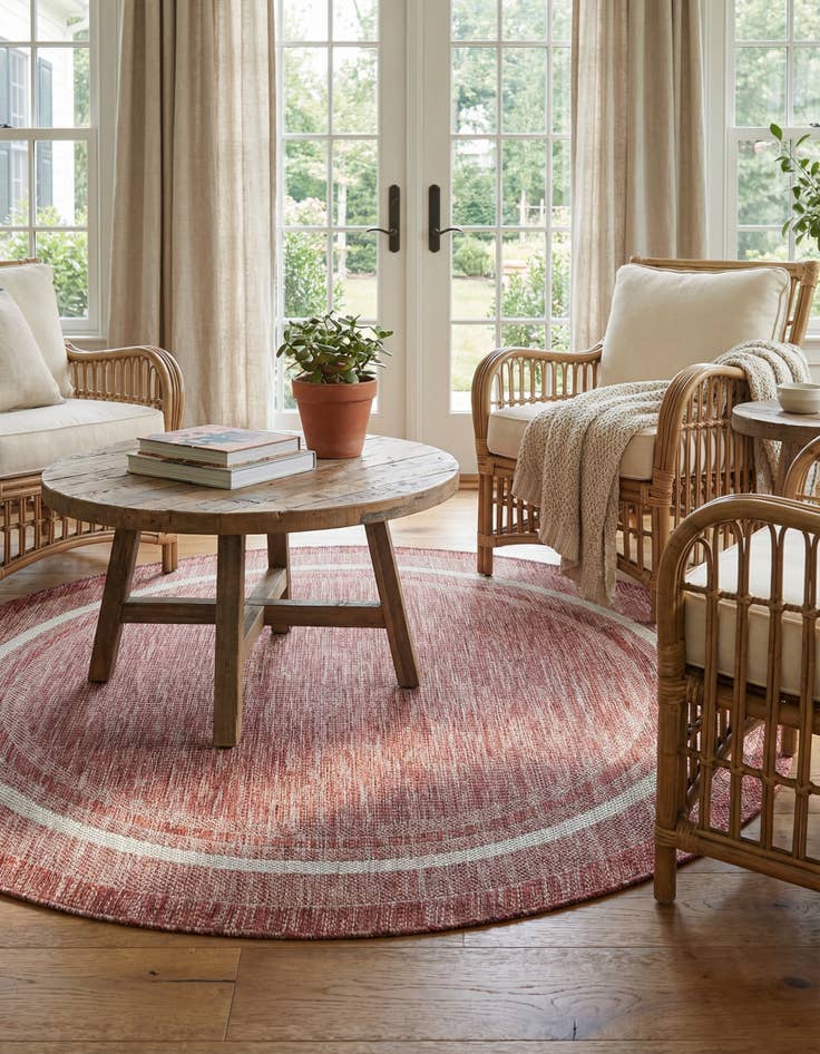Detail image of  5' 3 x 5' 3  Washable Border Indoor / Outdoor Round Rug