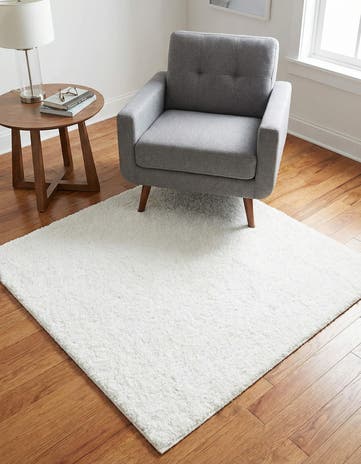Snow White Solid Frieze Square Rug