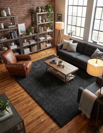 Charcoal Solid Frieze Rug