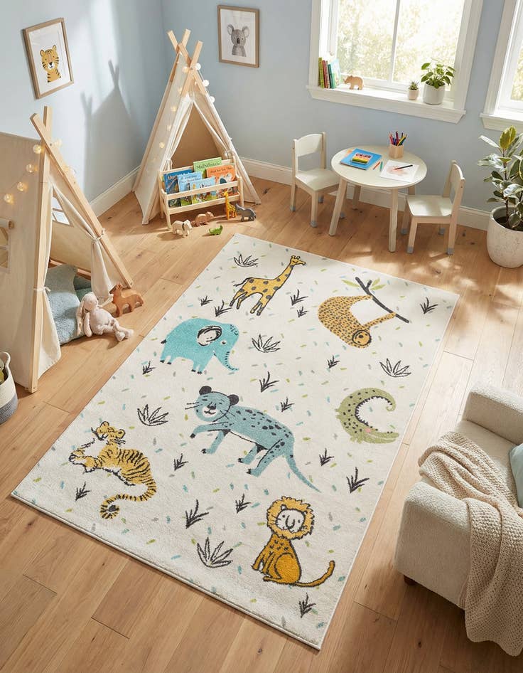 Detail image of 5' 3 x 8' Animals Whimsy Kids Rug