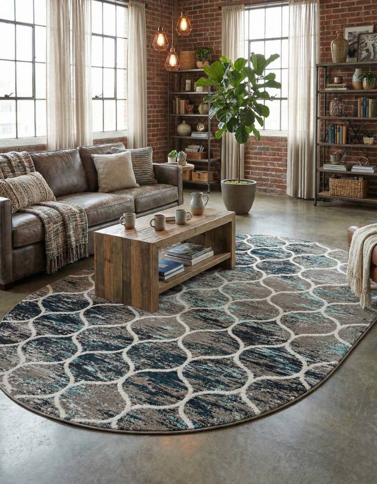 Detail image of  7' 10 x 10' Lattice Frieze Oval Rug