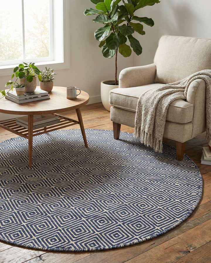 4' 1 x 4' 1 Hand Woven Geo Trellis Flatweave Round Rug