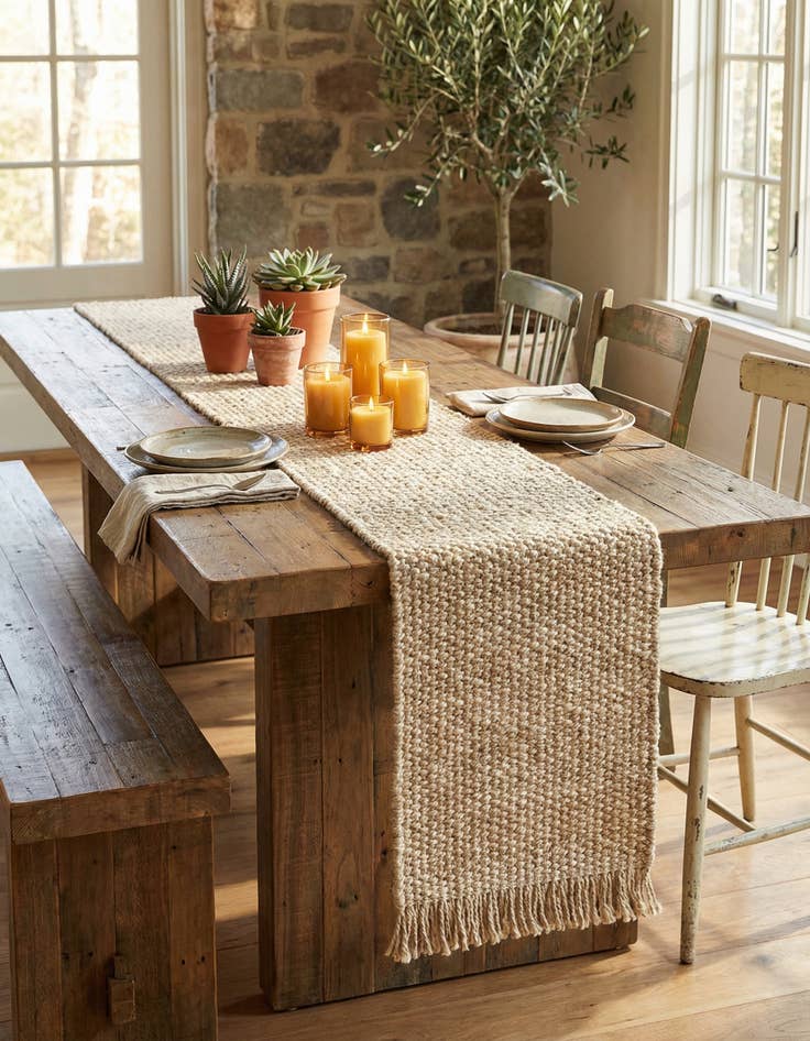 Detail image of  1' 2 x 10'  Hand Woven Chunky Jute Table Runner Rug