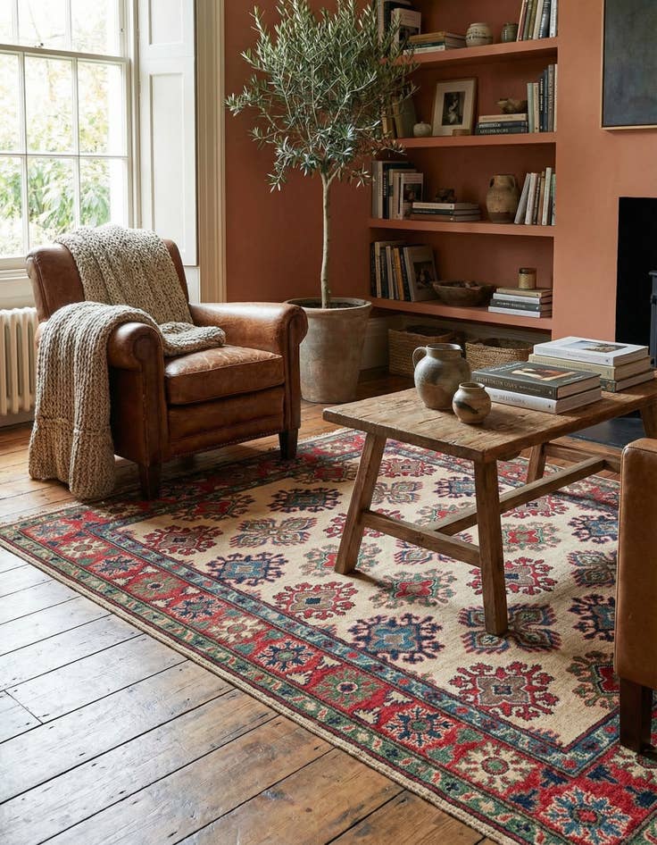 Detail image of 4' 1 x 6' 1 Hand Knotted Kazak Rug