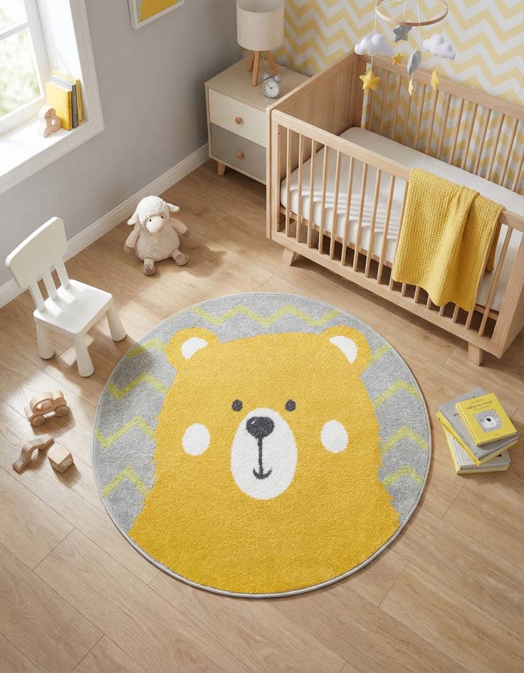 Detail image of 3' 3 x 3' 3 Bear Whimsy Kids Round Rug