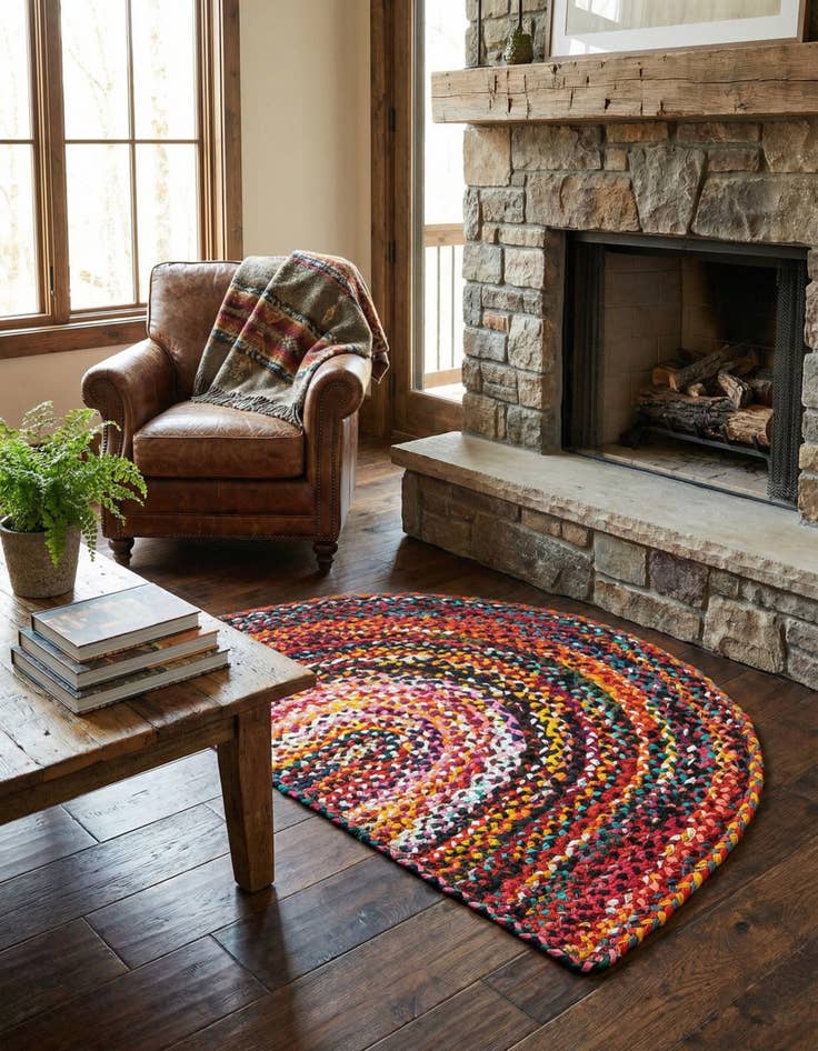 Detail image of 2' 7 x 4' 1  Hand Braided Chindi Hearth Rug