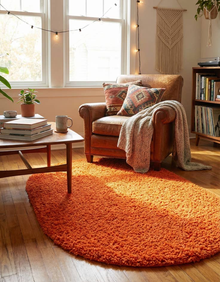 Detail image of 3' x 5' 3 Solid Shag Oval Rug