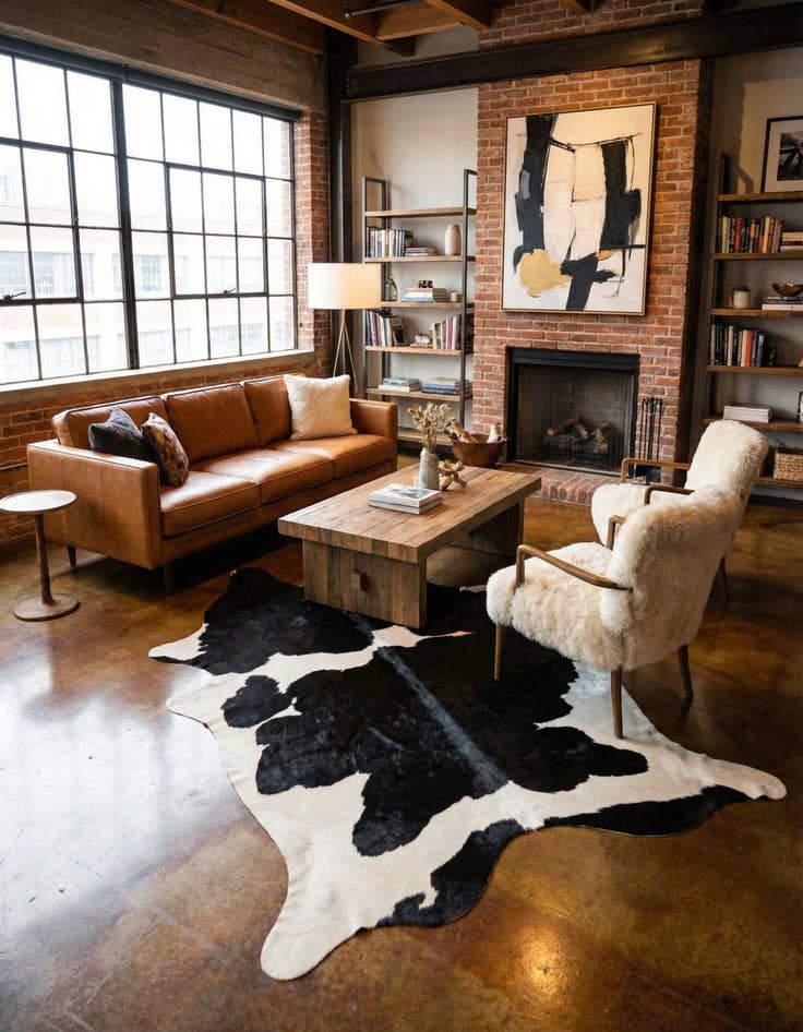 Detail image of 6' 2 x 6' 10 Cowhide Leather Rug