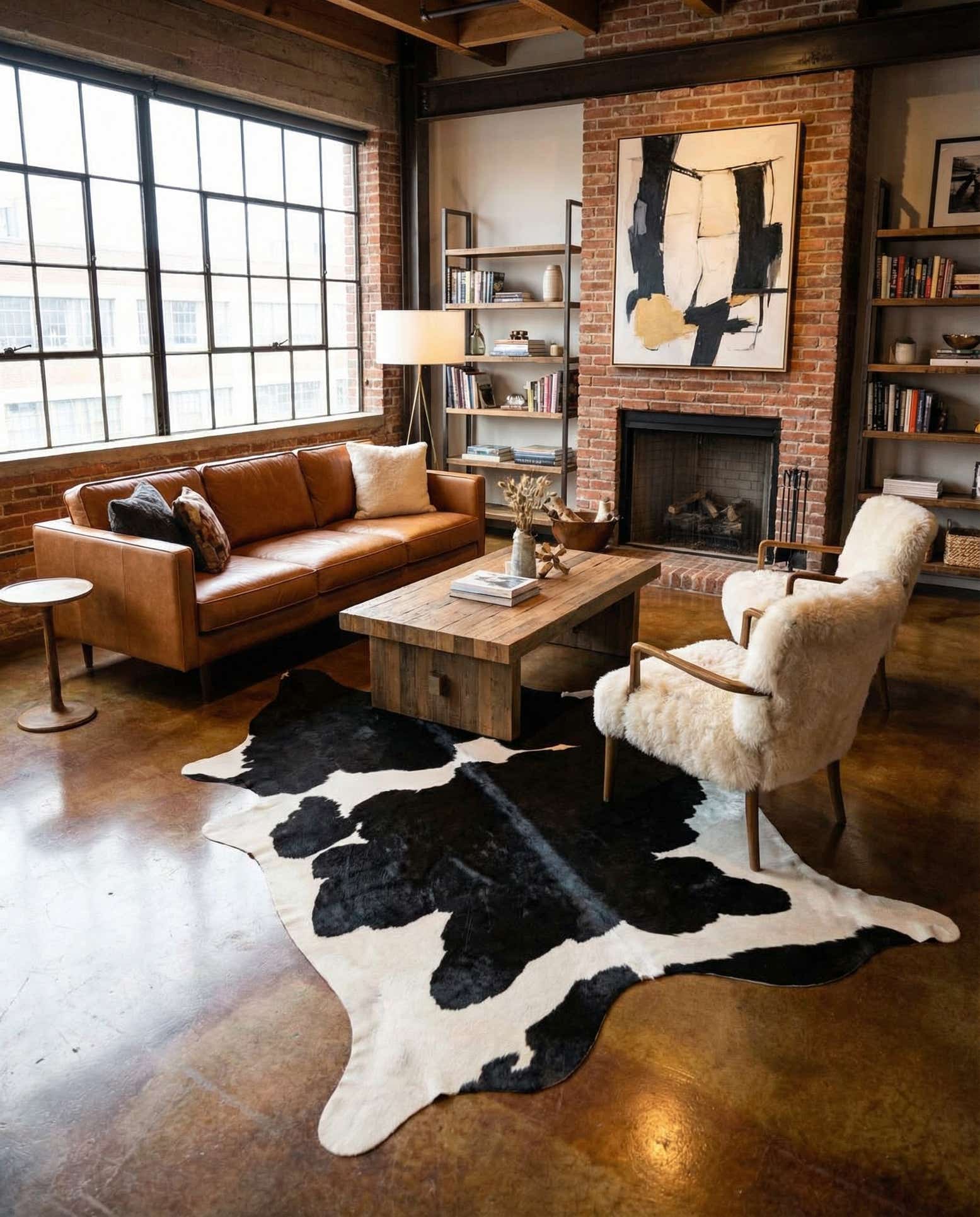 6' 2 x 6' 10 Cowhide Leather Rug