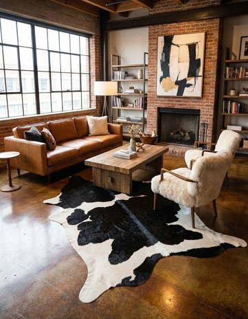 6' 2 x 6' 10 Cowhide Leather Rug