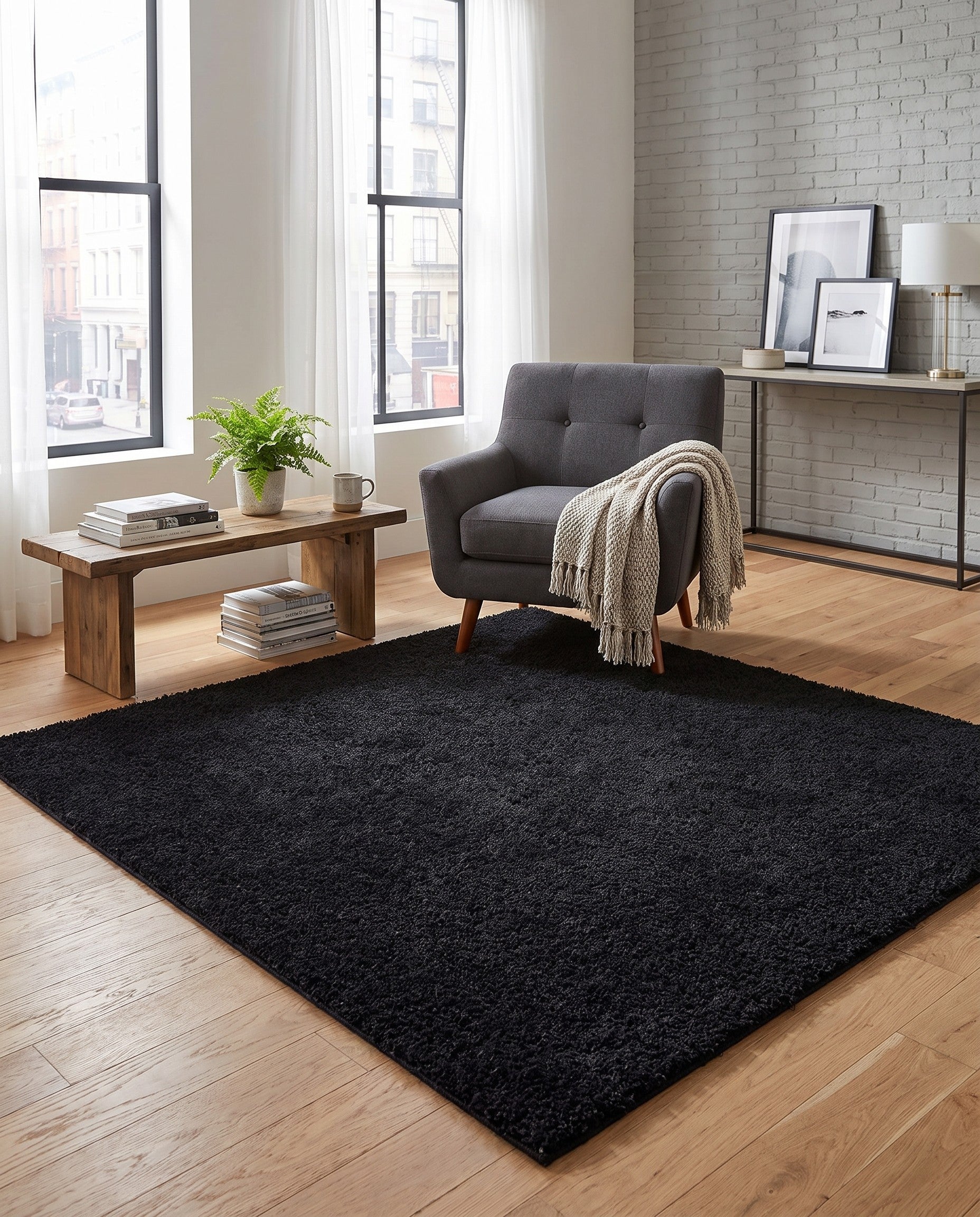 7' x 7' Comfort Solid Shag Square Rug