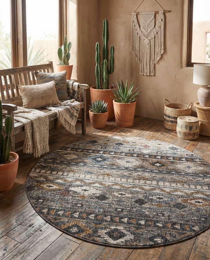 5' 3 x 5' 3 Eco Southwestern Round Rug