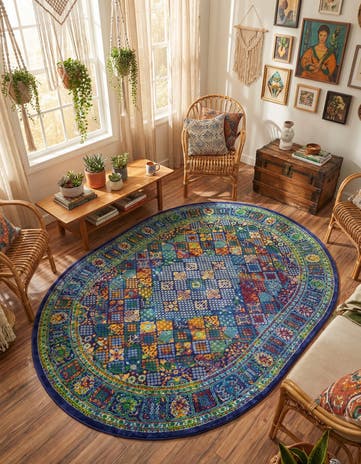 Navy Blue Calypso Oval Rug