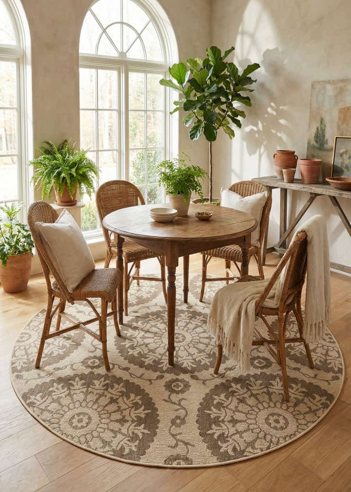 6' x 6' Easy-Clean Botanical Indoor / Outdoor Round Rug