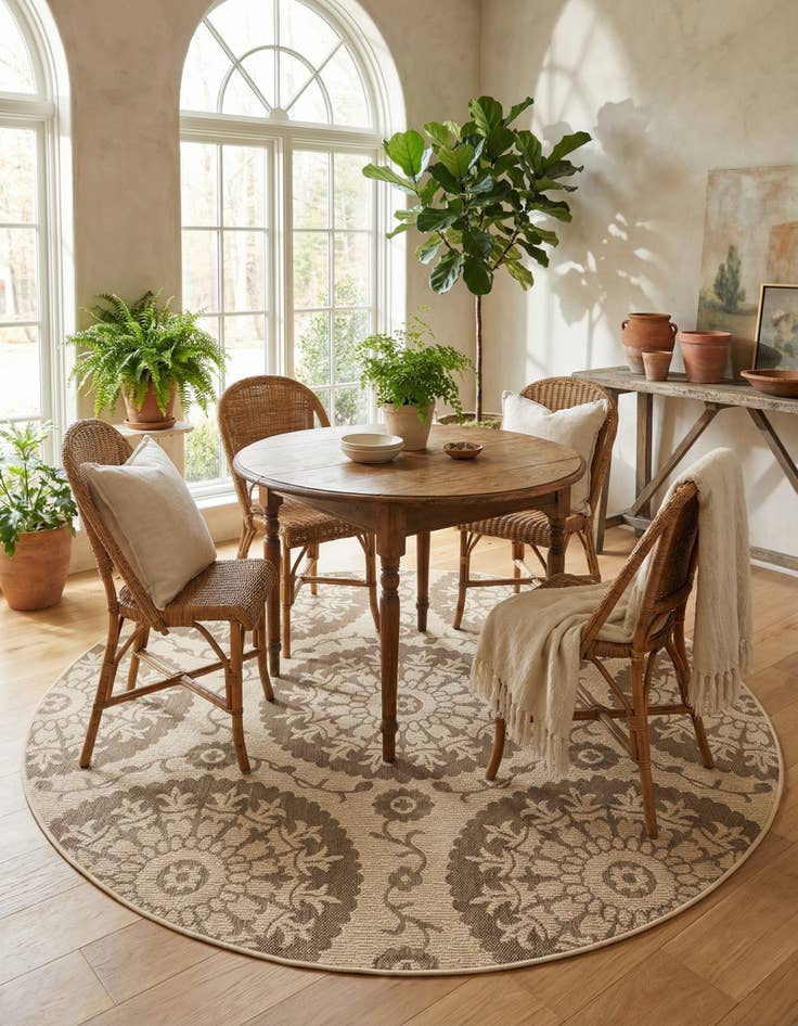 Detail image of 6' x 6' Easy-Clean Botanical Indoor / Outdoor Round Rug