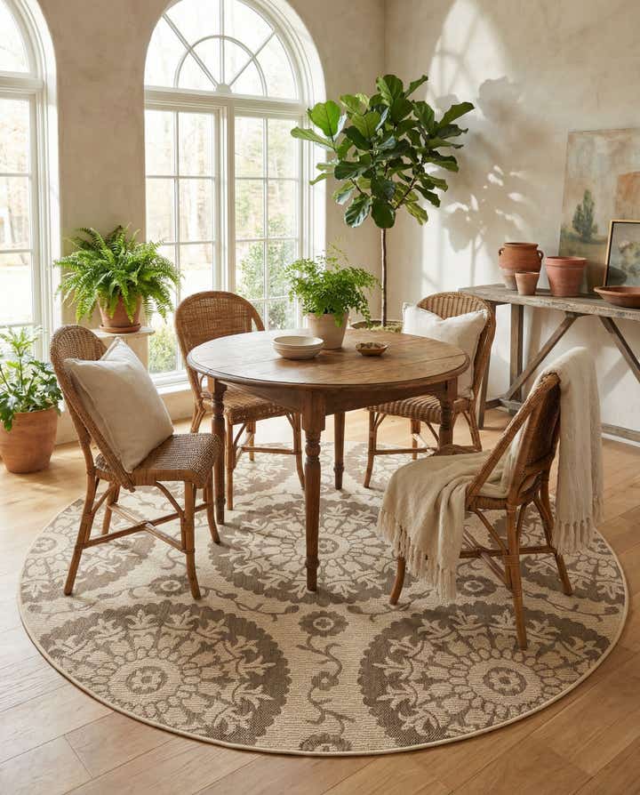 6' x 6' Easy-Clean Botanical Indoor / Outdoor Round Rug