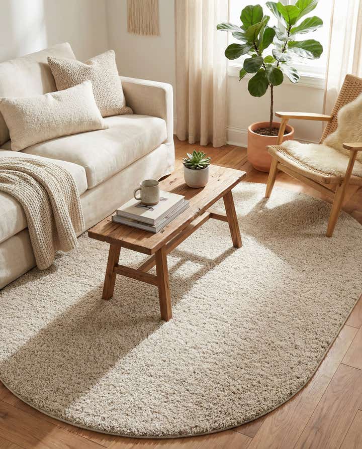 5' 3 x 8' Soft Solid Shag Oval Rug
