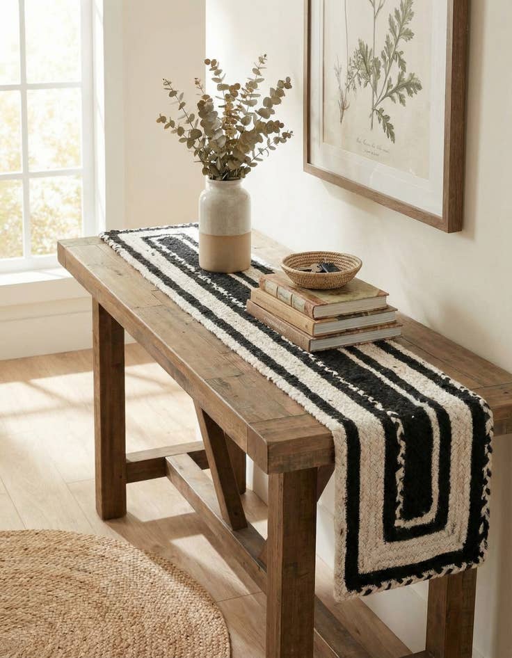 Detail image of 1' 2 x 4' 1 Handmade Braided Chindi Table Runner Rug
