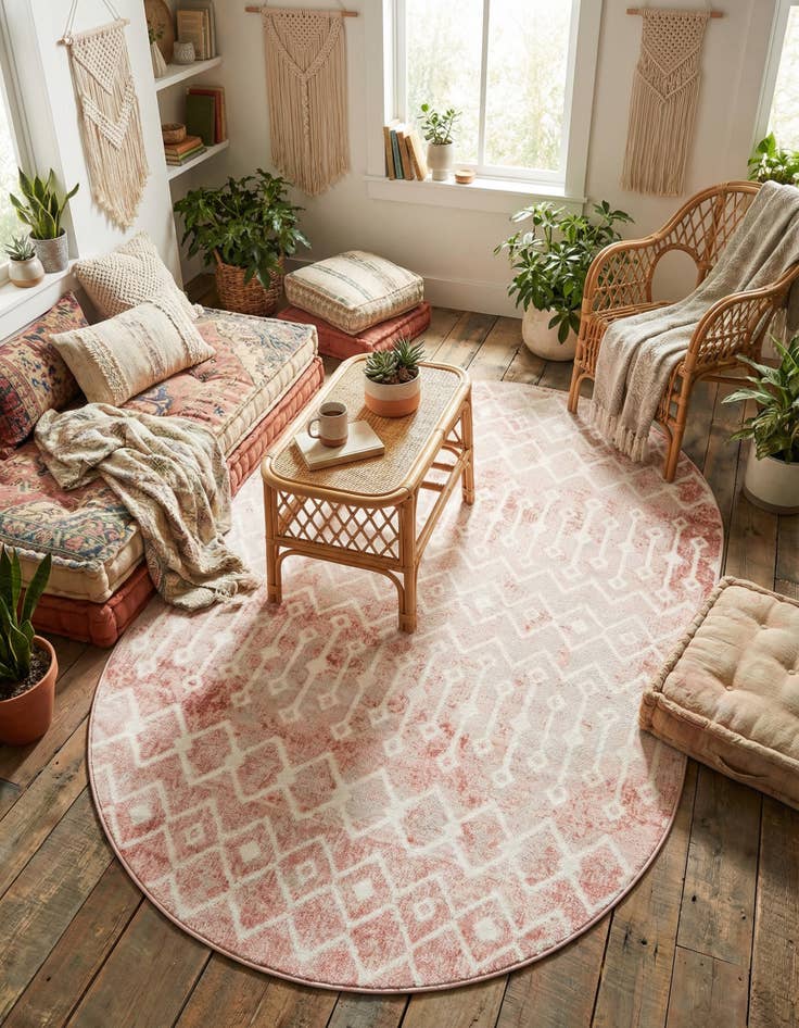 Detail image of 5' 3 x 8' Bohemian Trellis Oval Rug